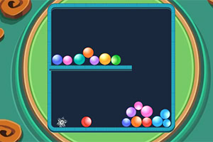 Juego de pelotas de colores en plataforma con diseño de fondo verde y turquesa