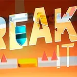 Imagen de la palabra BREAK en letras 3D de colores sobre fondo naranja