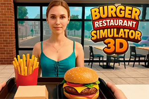 Mujer frente a una bandeja con hamburguesa y papas fritas en un restaurante