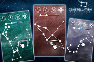 Tarjetas de constelaciones con símbolos y manos señalando en un fondo estrellado