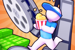 Personaje animado en 3D mirando una película, comiendo palomitas y apoyado en una pila de billetes verdes