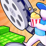 Personaje animado en 3D mirando una película, comiendo palomitas y apoyado en una pila de billetes verdes