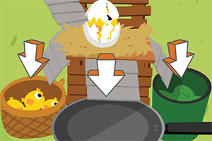 ¡Toca para ordenar los huevos buenos, los pollitos y los huevos malos!