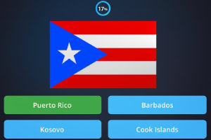 Cuatro banderas de diferentes países en un fondo gris con la pregunta Which is the flag of Germany?