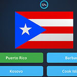 Cuatro banderas de diferentes países en un fondo gris con la pregunta Which is the flag of Germany?