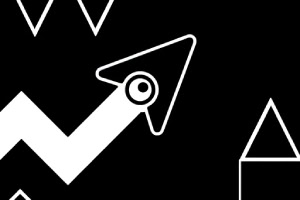 Flecha con ojo en diseño minimalista blanco sobre fondo negro