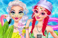 En este juego de cambio de imagen en línea, únete a Elsa y Ariel para