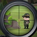 Personaje de dibujos animados militar en la mira de un rifle de francotirador