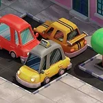 Ilustración de coches de colores aparcados en un entorno urbano