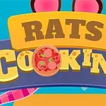 Logo de juego Rats Cooking con ilustración de una pizza sobre un fondo colorido