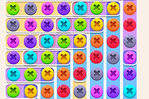Imagen de juego de puzle con pastillas de colores y cruces marca X