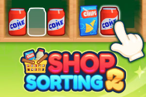 Imagen de un juego de clasificación de compras con iconos de productos como refresco y chips