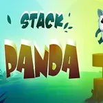 Logo de Stack Panda con un panda animado y bloques de piedra apilados sobre un fondo de paisaje soleado