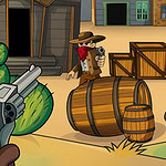 Como el único agente de la ley en un pueblo fronterizo, ¡dispara a tantos bandidos como puedas!