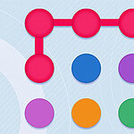 Ilustración de un diagrama de molécula en rojo con círculos de colores sobre fondo con ondas azules