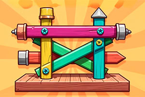 Estructura de bloques de construcción de madera multicolor sobre un fondo naranja