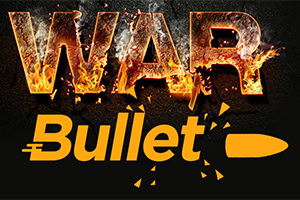 Logotipo de War Bullet con texto en llamas sobre fondo negro